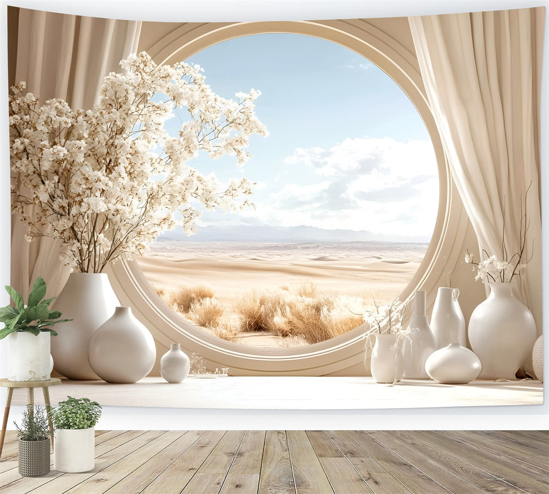 Toile de fond bohème Fenêtre Ronde Floraison Désert GQ57-227