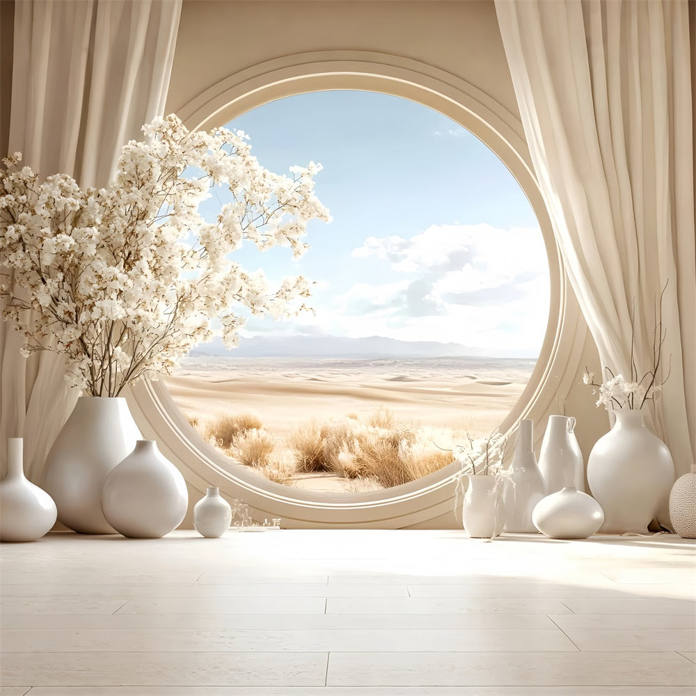 Toile de fond bohème Fenêtre Ronde Floraison Désert GQ57-227