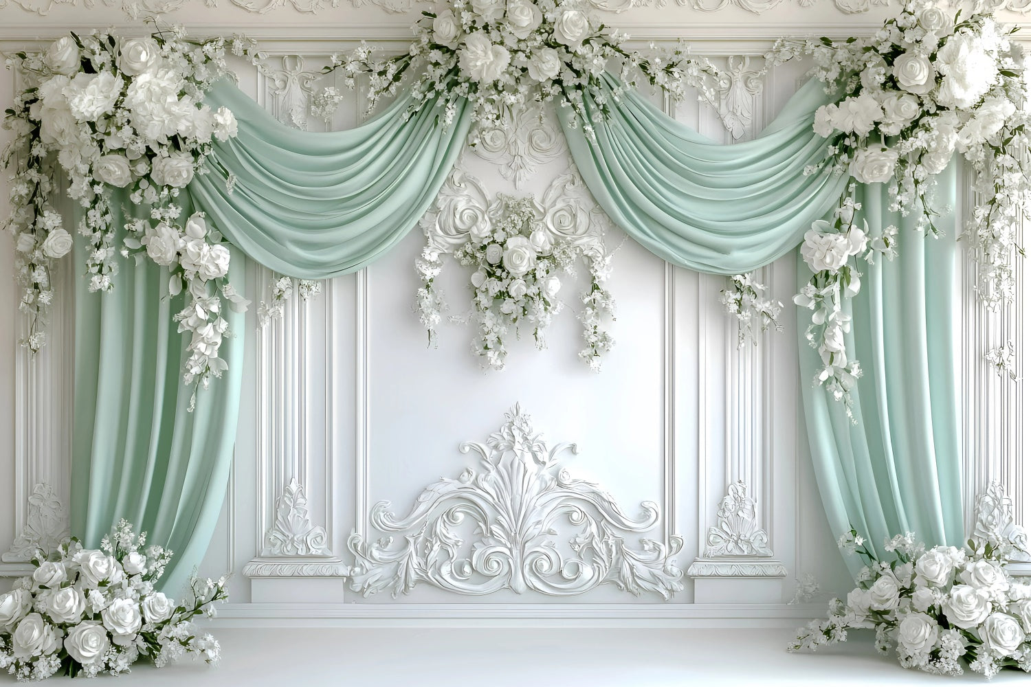Toile de fond bohème Drapé Vert Royal Floral GQ57-228