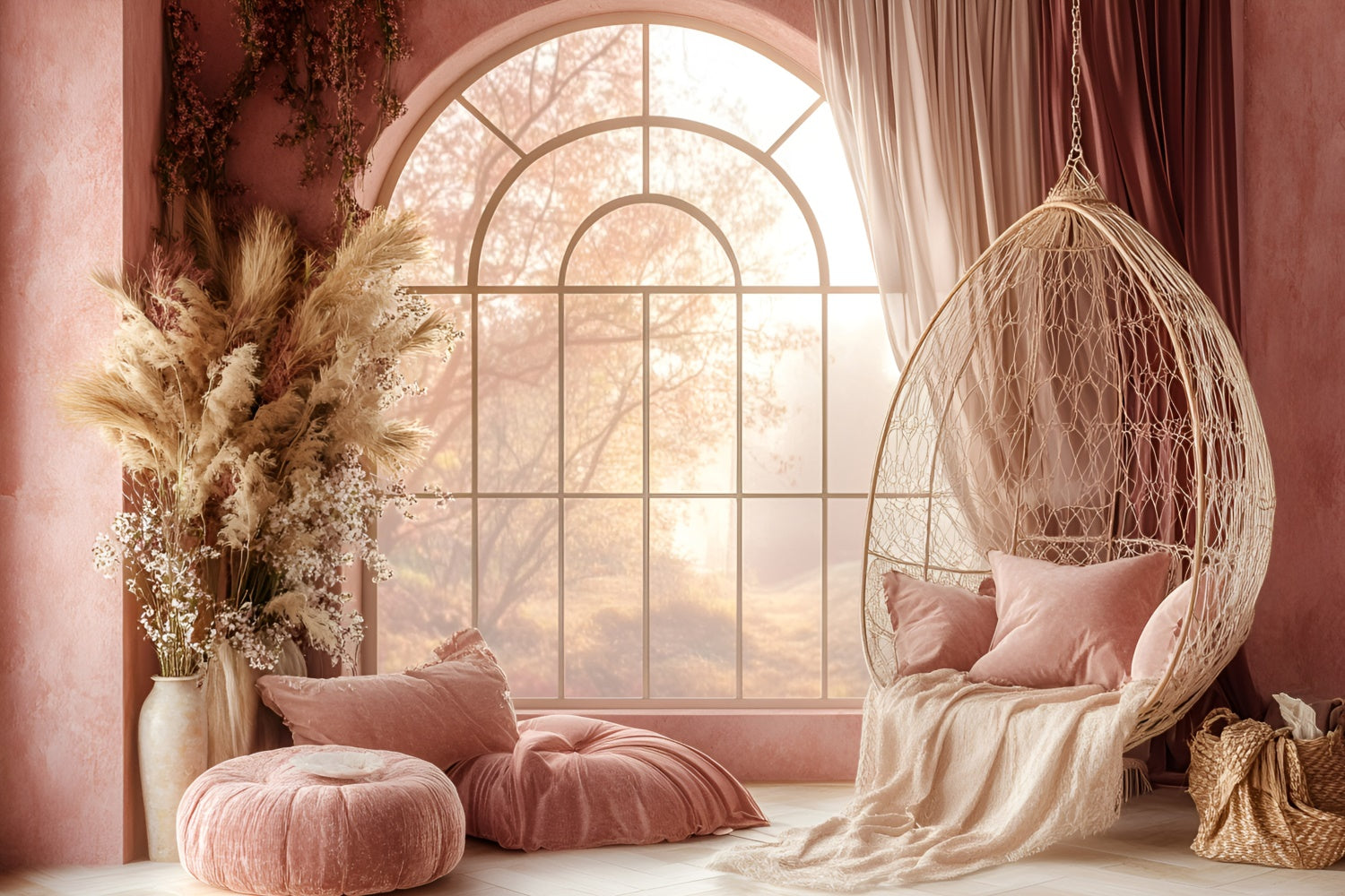 Toile de fond bohème Chambre Sérénité Rose Douce GQ57-233