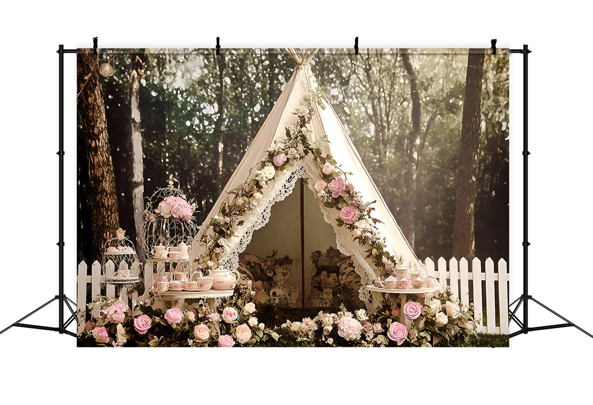Toile de fond bohème Tente Dentelle Rose GQ57-234