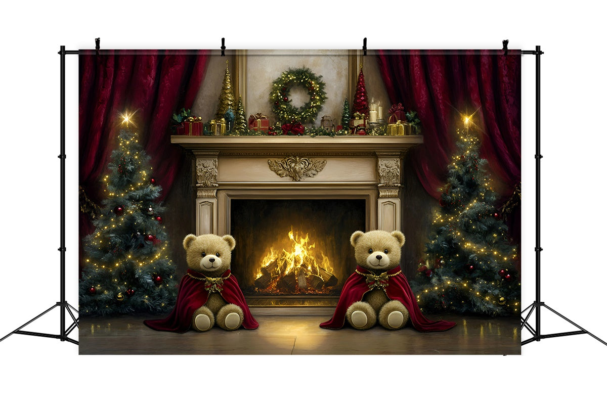 Toile de fond de Noël Cheminée Ourson de Noël GQ57-27