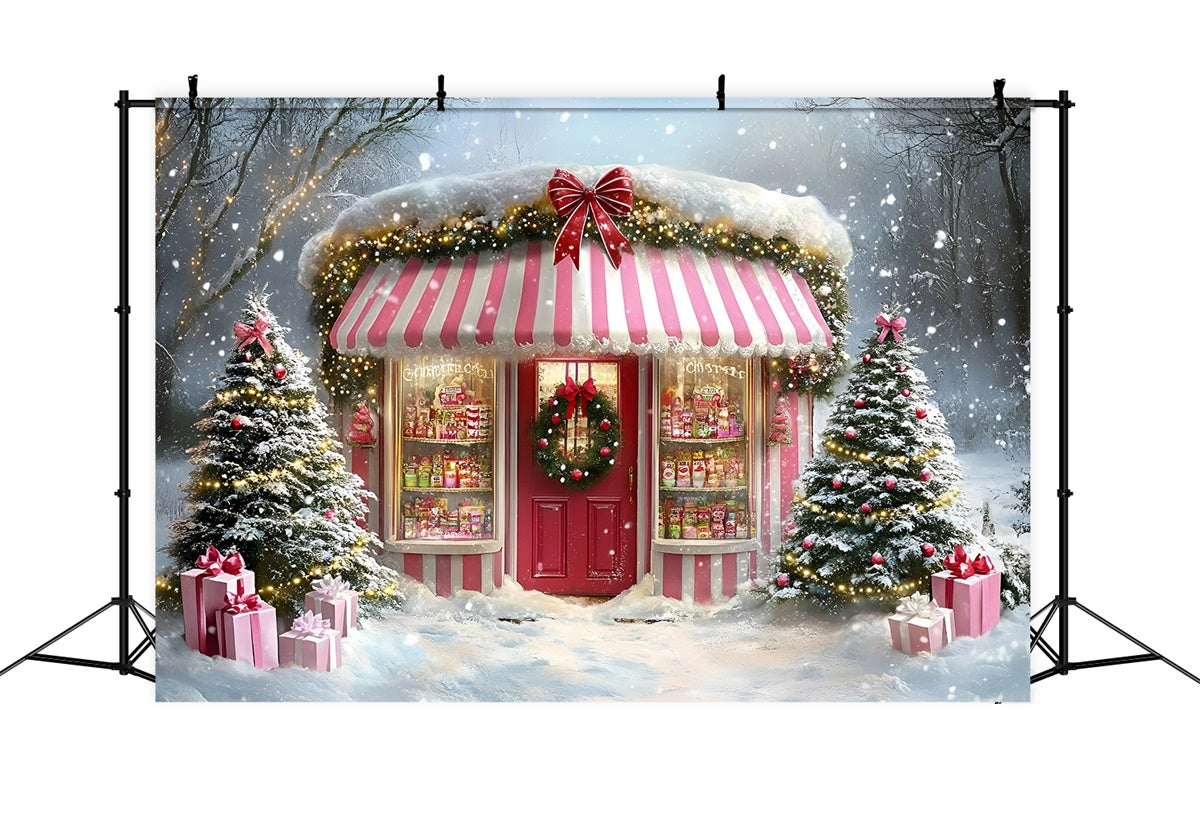 Toile de fond photo Noël Boutique Festive Rose GQ57-38