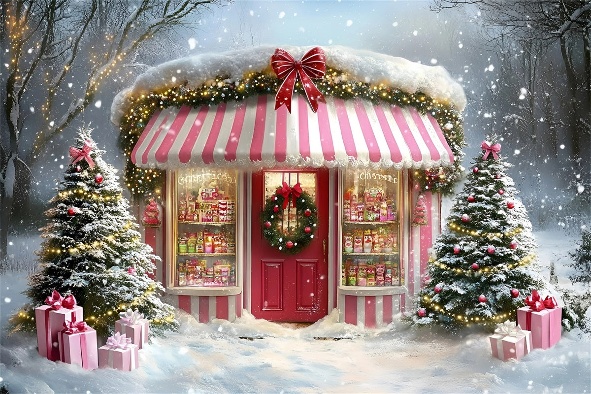 Toile de fond photo Noël Boutique Festive Rose GQ57-38
