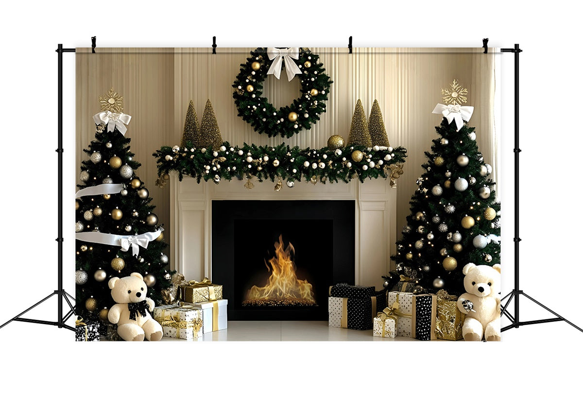 Toile de fond de Noël Cheminée Élégante Or de Noël GQ57-4