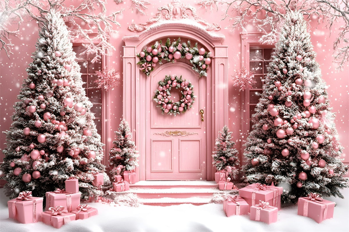 Toile de fond Noël Fantaisie Hivernale Rose GQ57-49