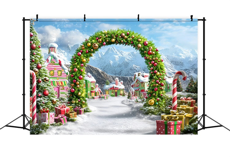 Toile de fond de Noël Village Arche Rue de Bonbons GQ57-6
