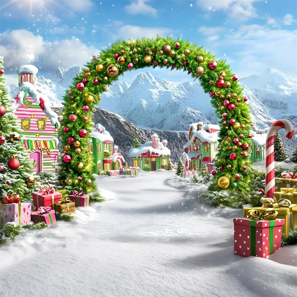 Toile de fond de Noël Village Arche Rue de Bonbons GQ57-6