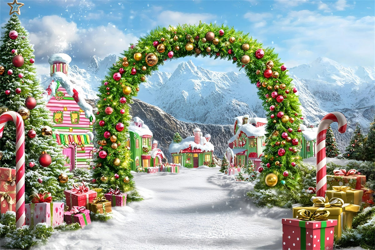 Toile de fond de Noël Village Arche Rue de Bonbons GQ57-6