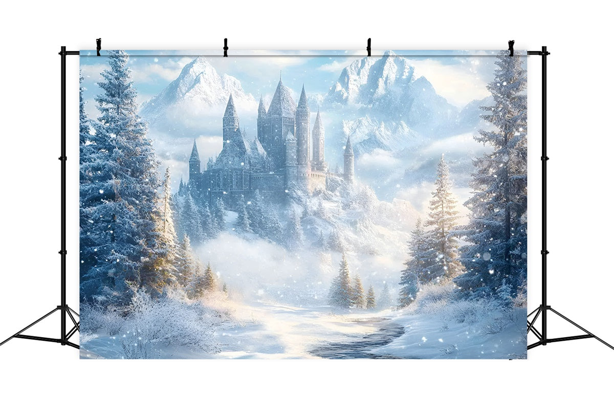 Toile de fond Forêt Neige Château Glacé Enchanté GQ57-66