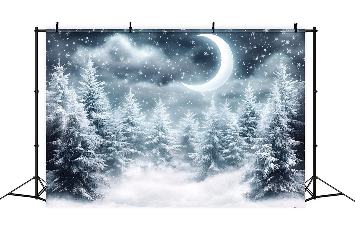 Toile de fond Photo Forêt Hiver Croissant Nuit Neige GQ57-67