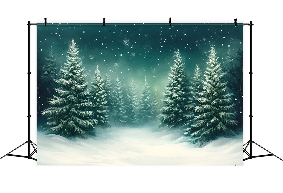 Toile de fond Forêt Neige Flocon Pin Sérénité GQ57-68