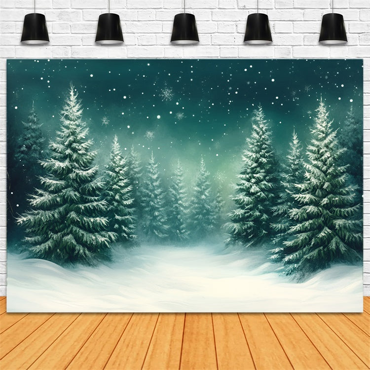 Toile de fond Forêt Neige Flocon Pin Sérénité GQ57-68