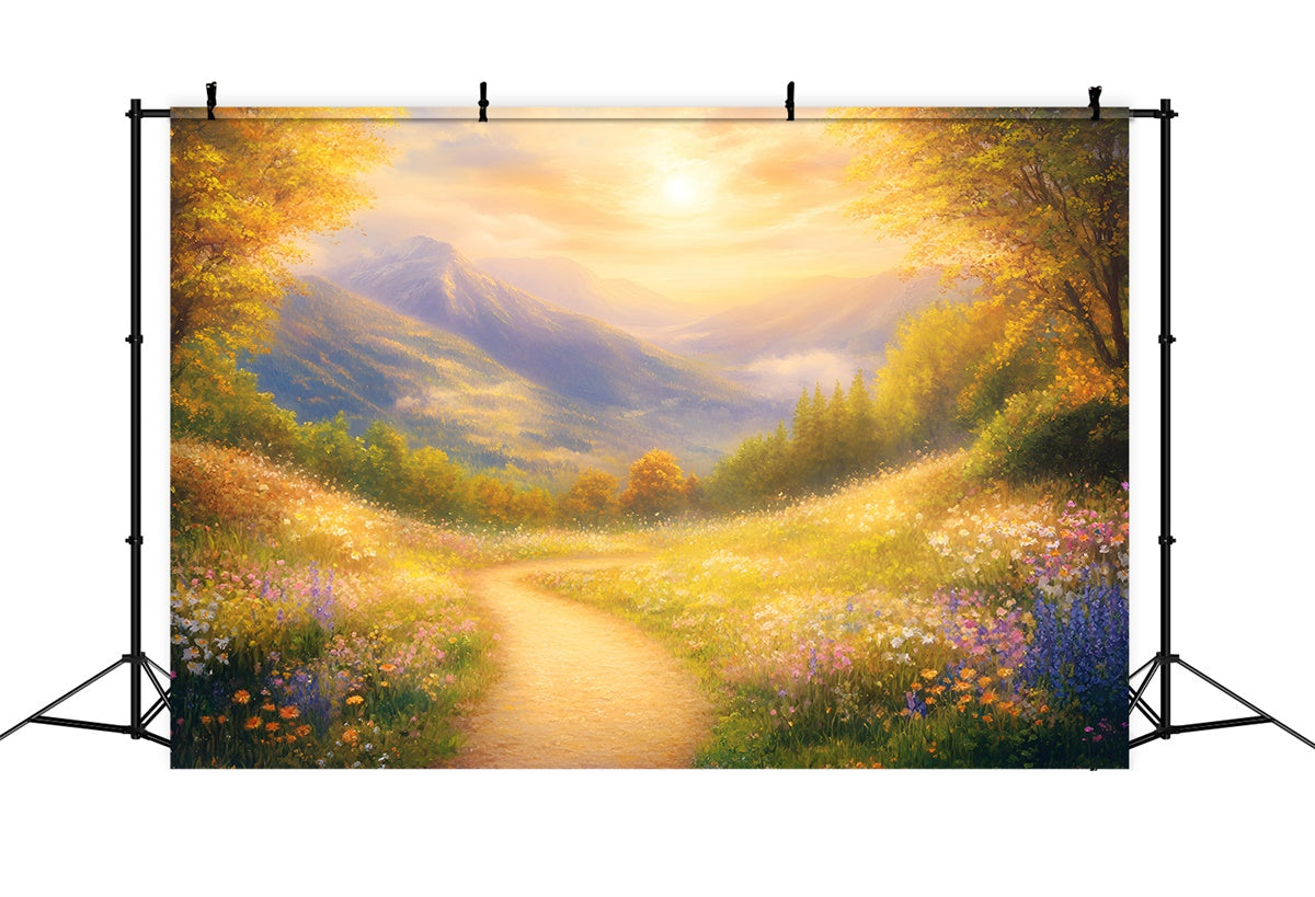 Toile de fond Forêt Photographie Sentier Prairie Dorée GQ57-70