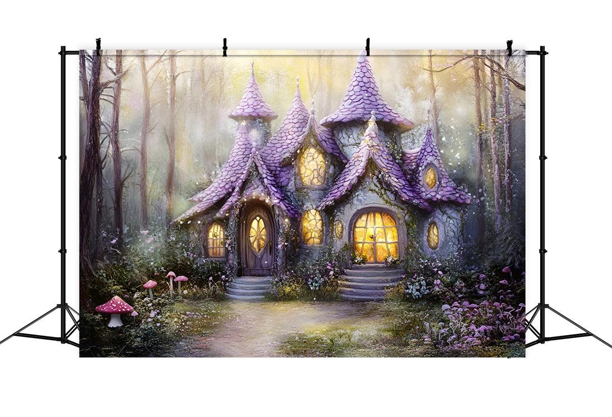 Toile de fond Forêt Féerique Chalet Lavande Rêve GQ57-76