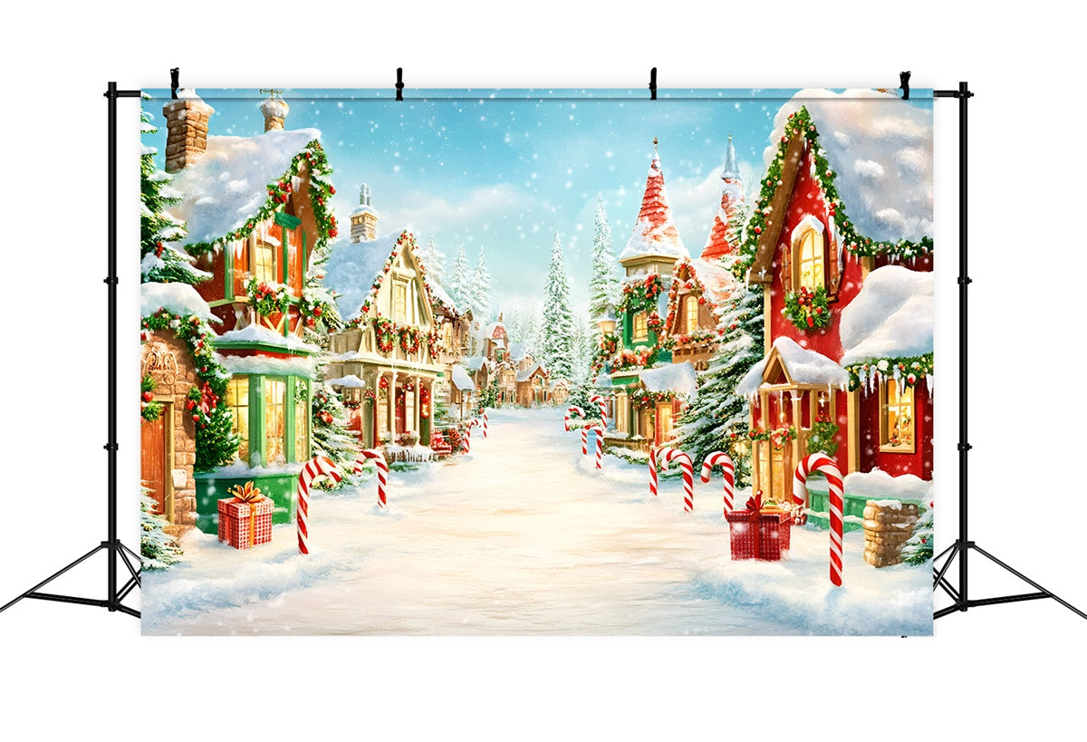 Toile de fond de Noël Village Chalets Étincelants GQ57-8