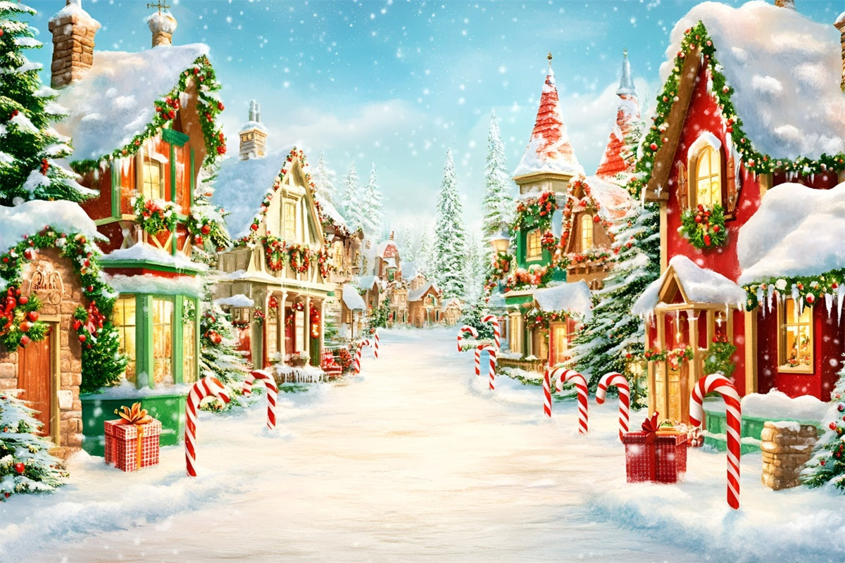 Toile de fond de Noël Village Chalets Étincelants GQ57-8