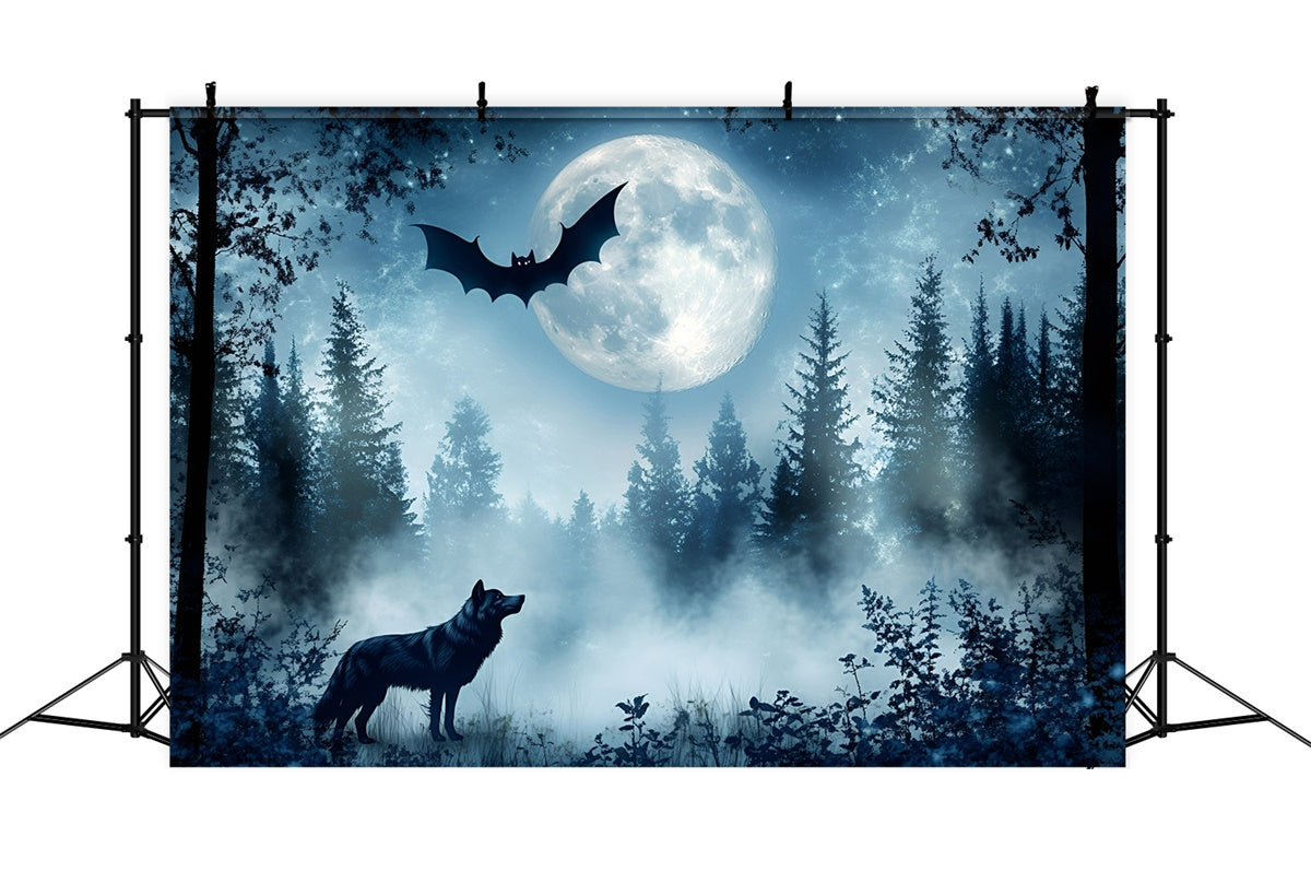 Toile de fond Forêt Effrayante Loup Chauve-Souris Crépuscule GQ57-82
