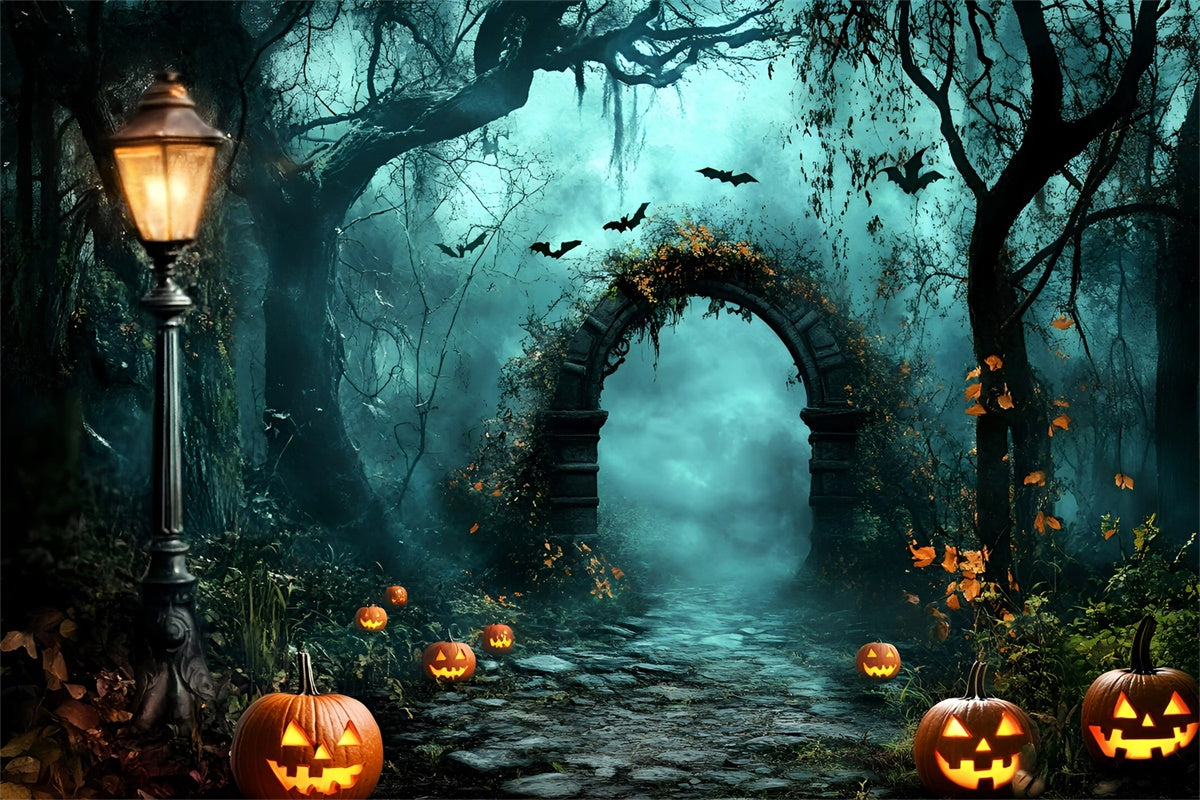 Toile de fond Photo Forêt Halloween Citrouille Hantée GQ57-83