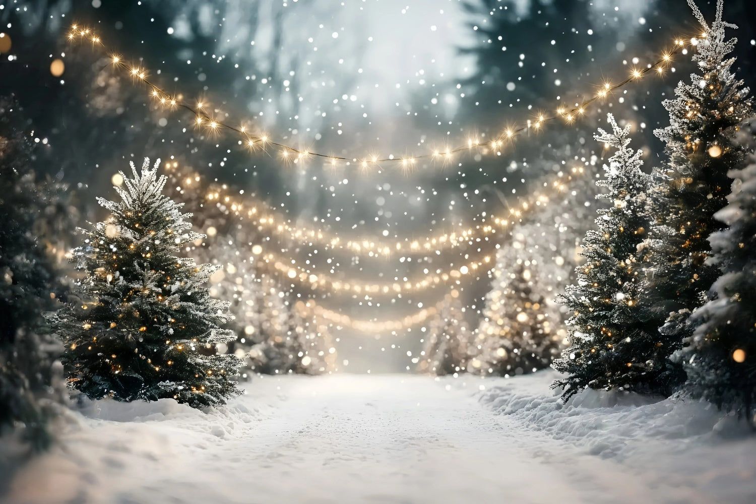 Toile de fond Photo Forêt Noël Sentier Givré Festif GQ57-85