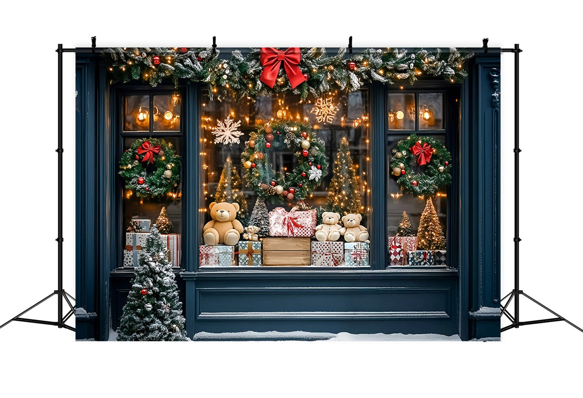Toile de fond photo Noël Fenêtre de Noël avec Ourson GQ57-9