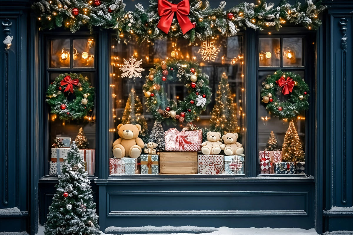 Toile de fond photo Noël Fenêtre de Noël avec Ourson GQ57-9