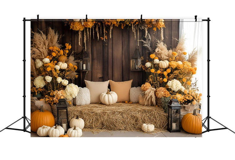 Toile de fond Photo Automne Banc Foin Rustique Douillet GQ57-98