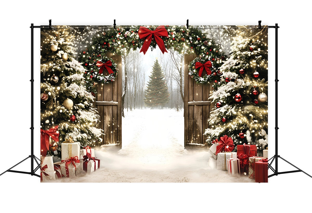 Toile de fond Noël Portail Étincelant en Forêt avec Sapin GQ58-1
