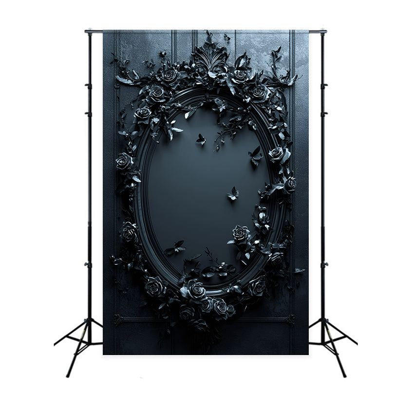 Fond Photo Vintage Miroir Ovale Rose Noire Minuit GQ58-114