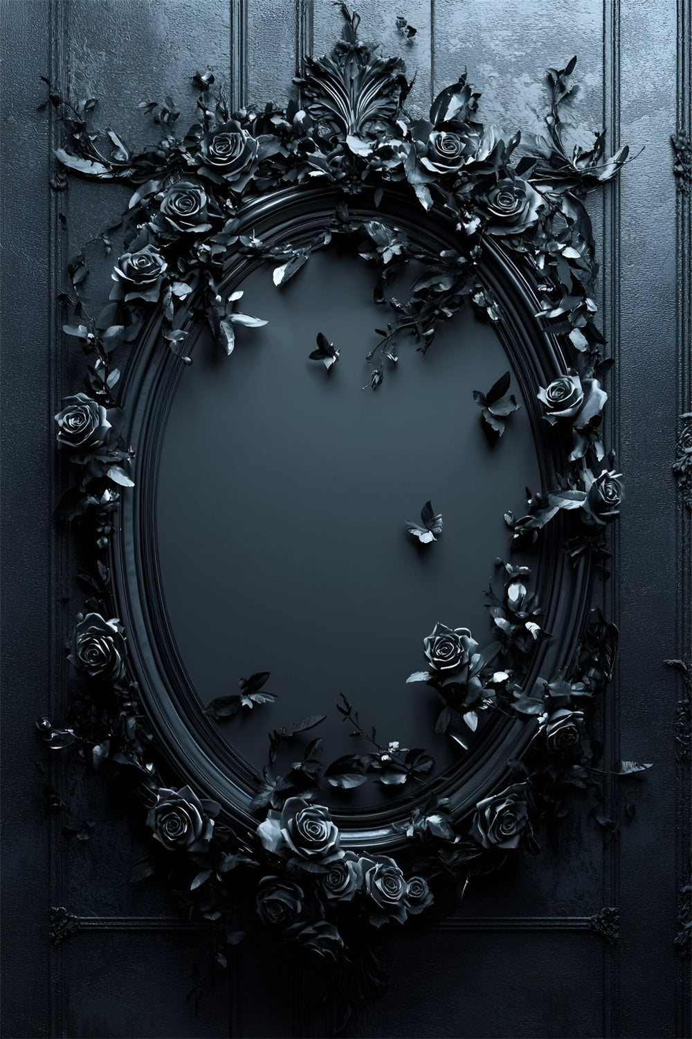 Fond Photo Vintage Miroir Ovale Rose Noire Minuit GQ58-114