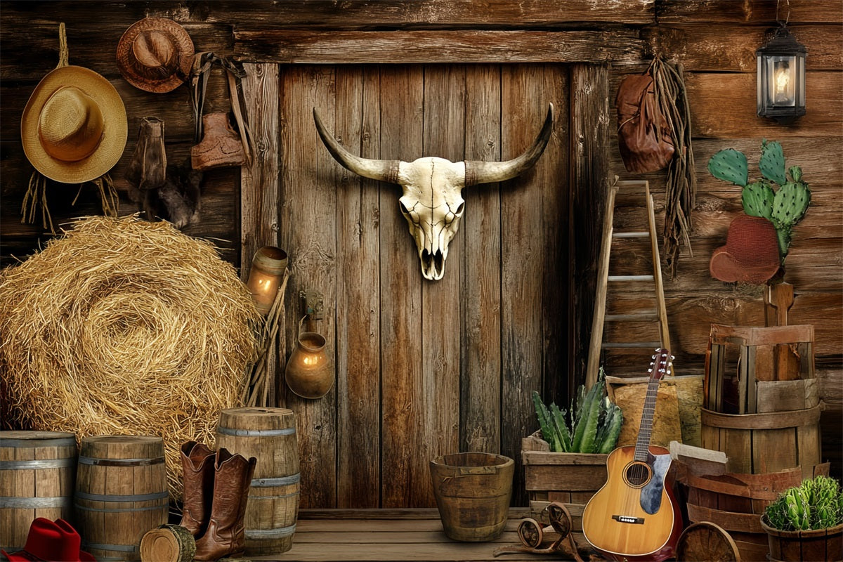 Fond Photo Vintage Décor Cowboy Porte De Grange Rustique GQ58-116