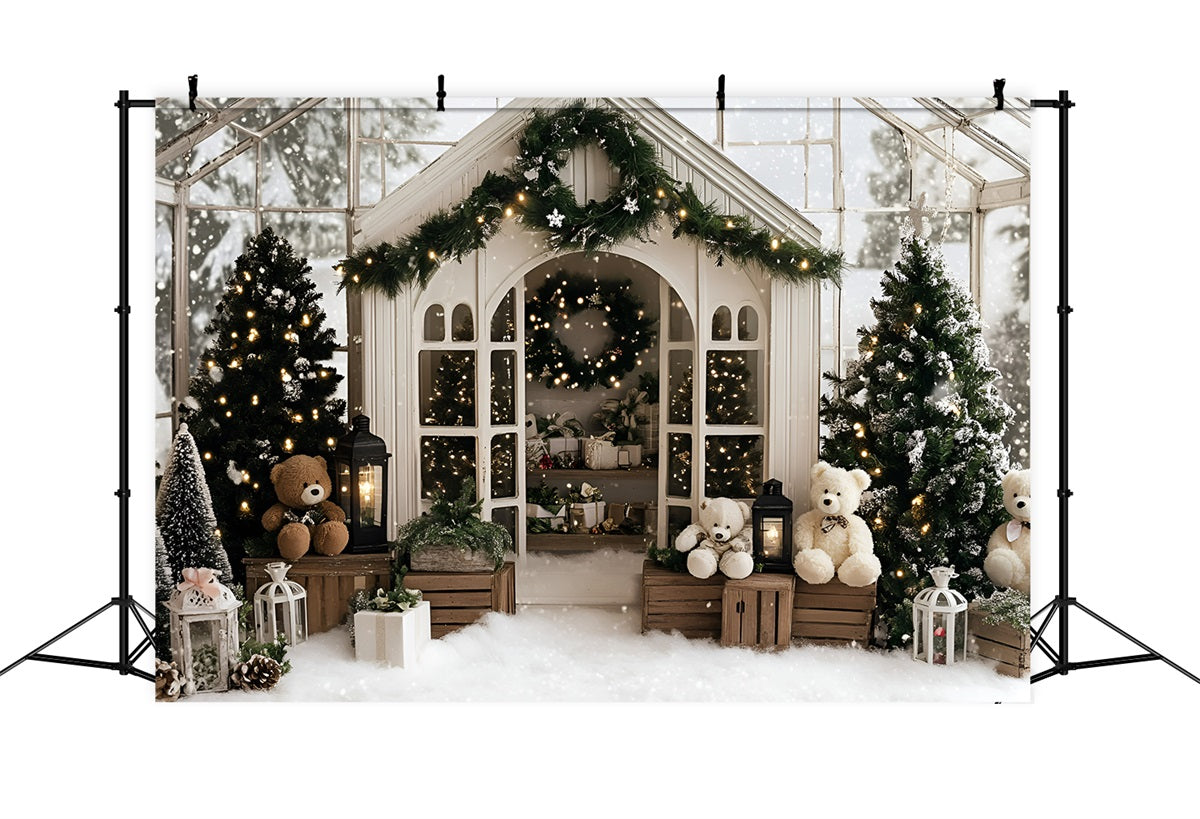 Toile de fond Noël Serre Douillette et Ours en Peluche Blanc GQ58-12