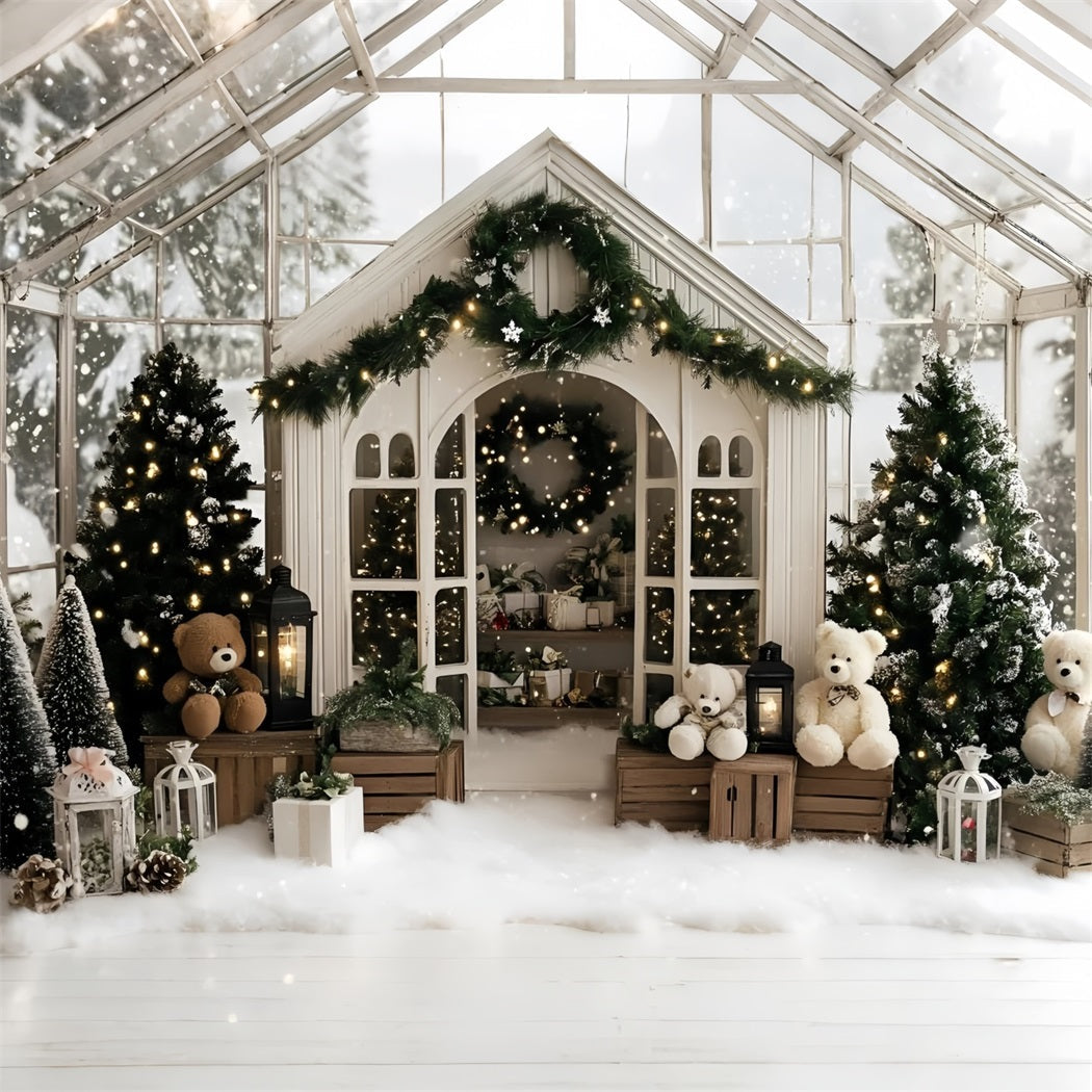 Toile de fond Noël Serre Douillette et Ours en Peluche Blanc GQ58-12