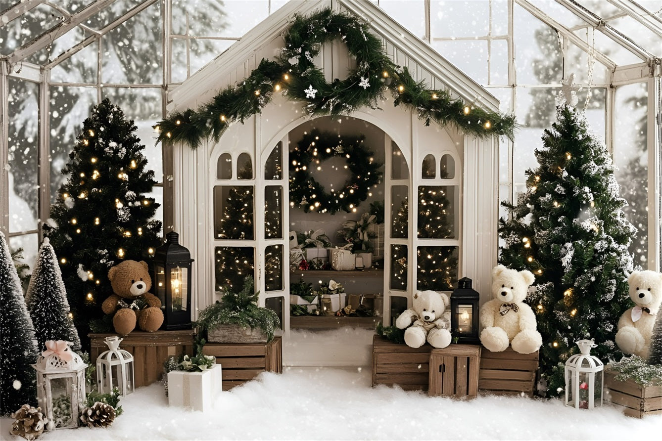 Toile de fond Noël Serre Douillette et Ours en Peluche Blanc GQ58-12