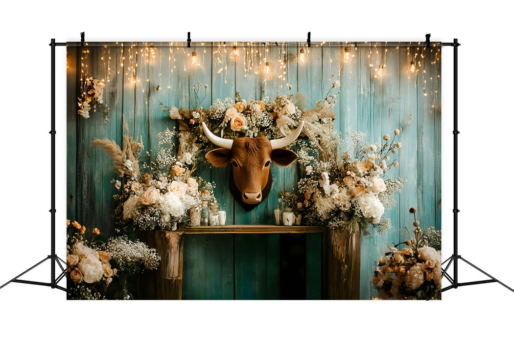 Toile de fond Photo Vintage Arrangement Mural Rustique Floral Longhorn GQ58-123