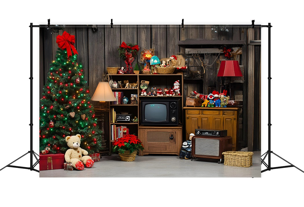Toile de fond Photo Vintage Sapin De Noël Rétro Jouets Vintage GQ58-125