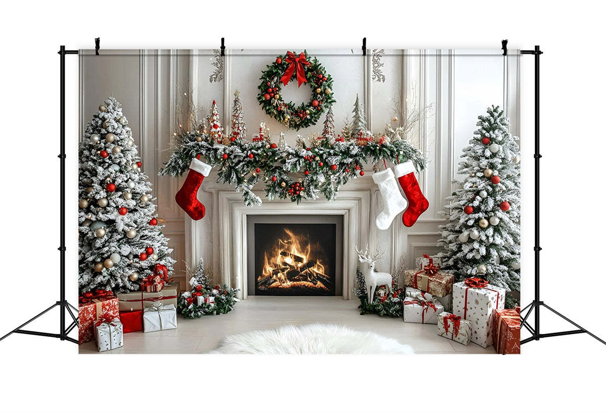 Toile de fond photo Noël Cheminée Mur Blanc Moderne GQ58-16
