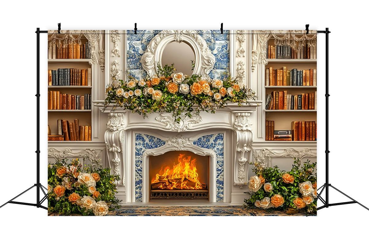 Toile de fond Noël Bibliothèque Romantique Rose Champagne GQ58-18
