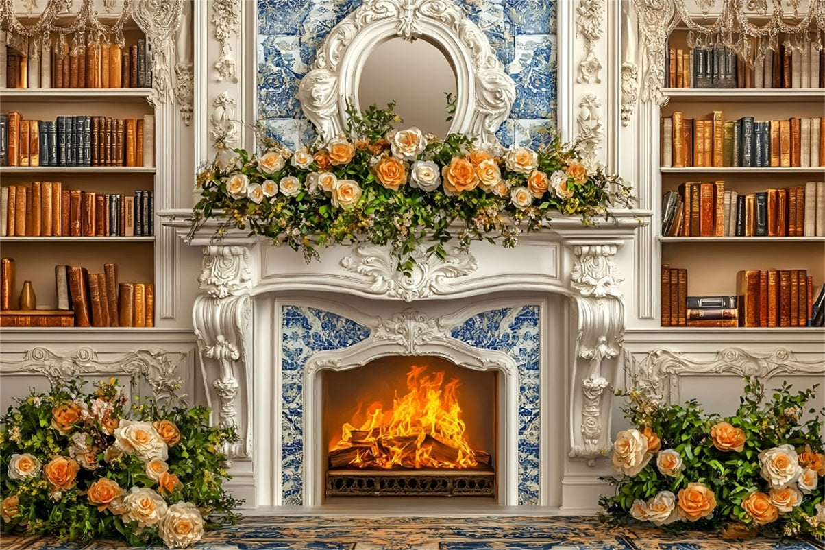 Toile de fond Noël Bibliothèque Romantique Rose Champagne GQ58-18