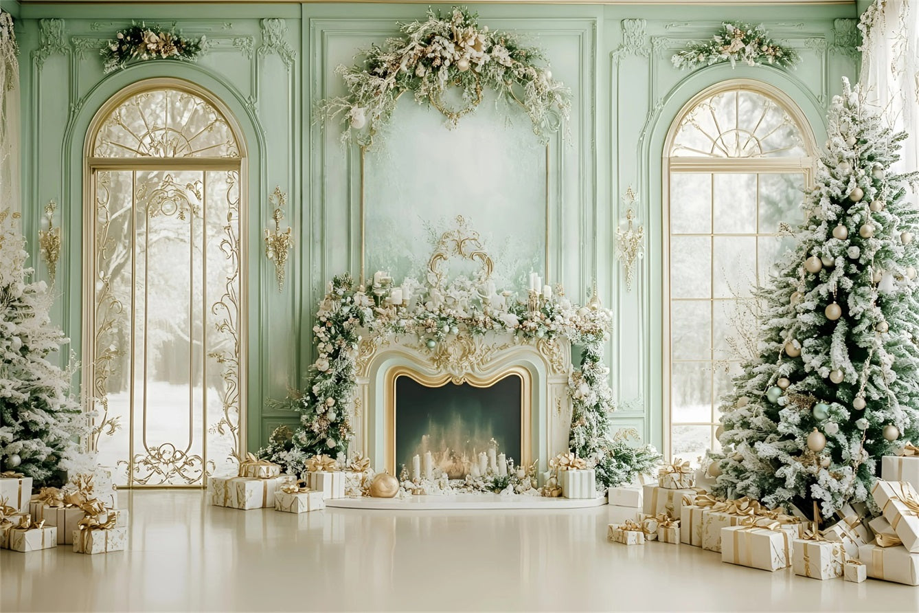 Toile de fond Noël Fenêtres Enneigées Vert Frais GQ58-19