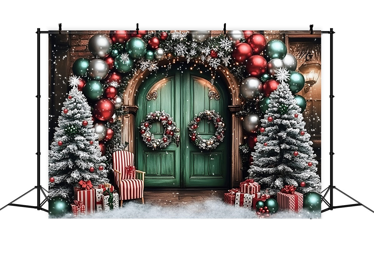 Toile de fond Noël Arche de Ballons et Porte Verte GQ58-2
