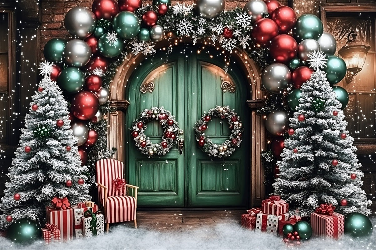 Toile de fond Noël Arche de Ballons et Porte Verte GQ58-2