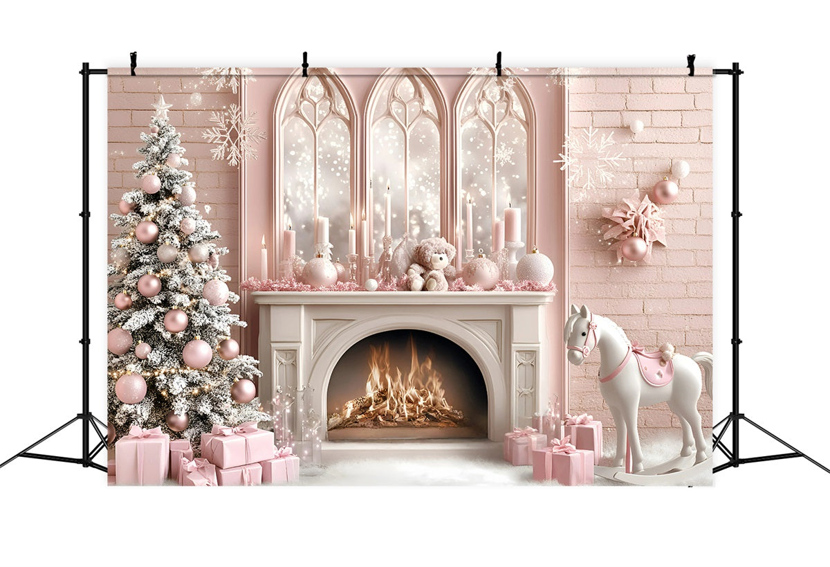 Toile de fond Noël Cheval à Bascule de Rêve Style Princesse Rose GQ58-20