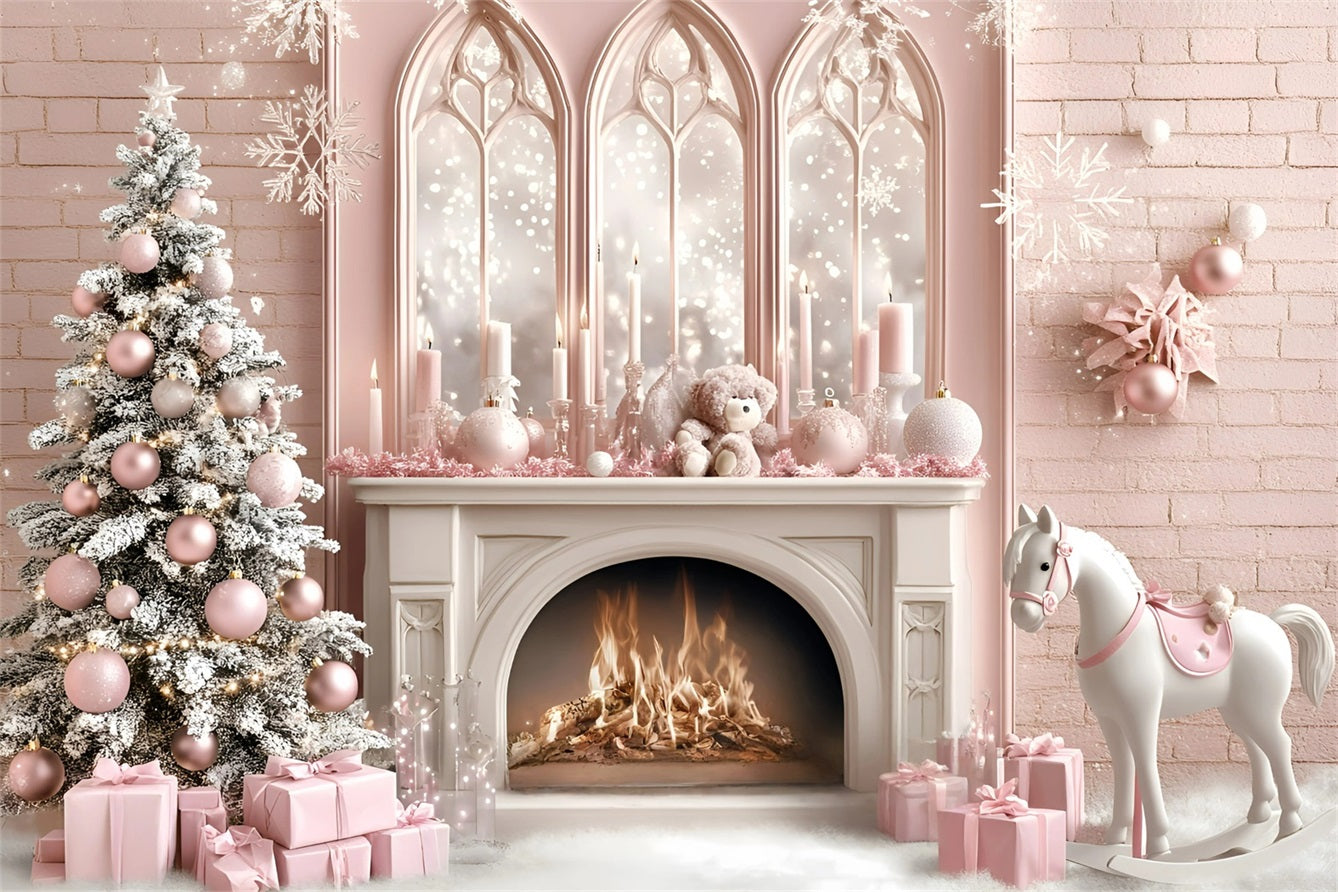 Toile de fond Noël Cheval à Bascule de Rêve Style Princesse Rose GQ58-20