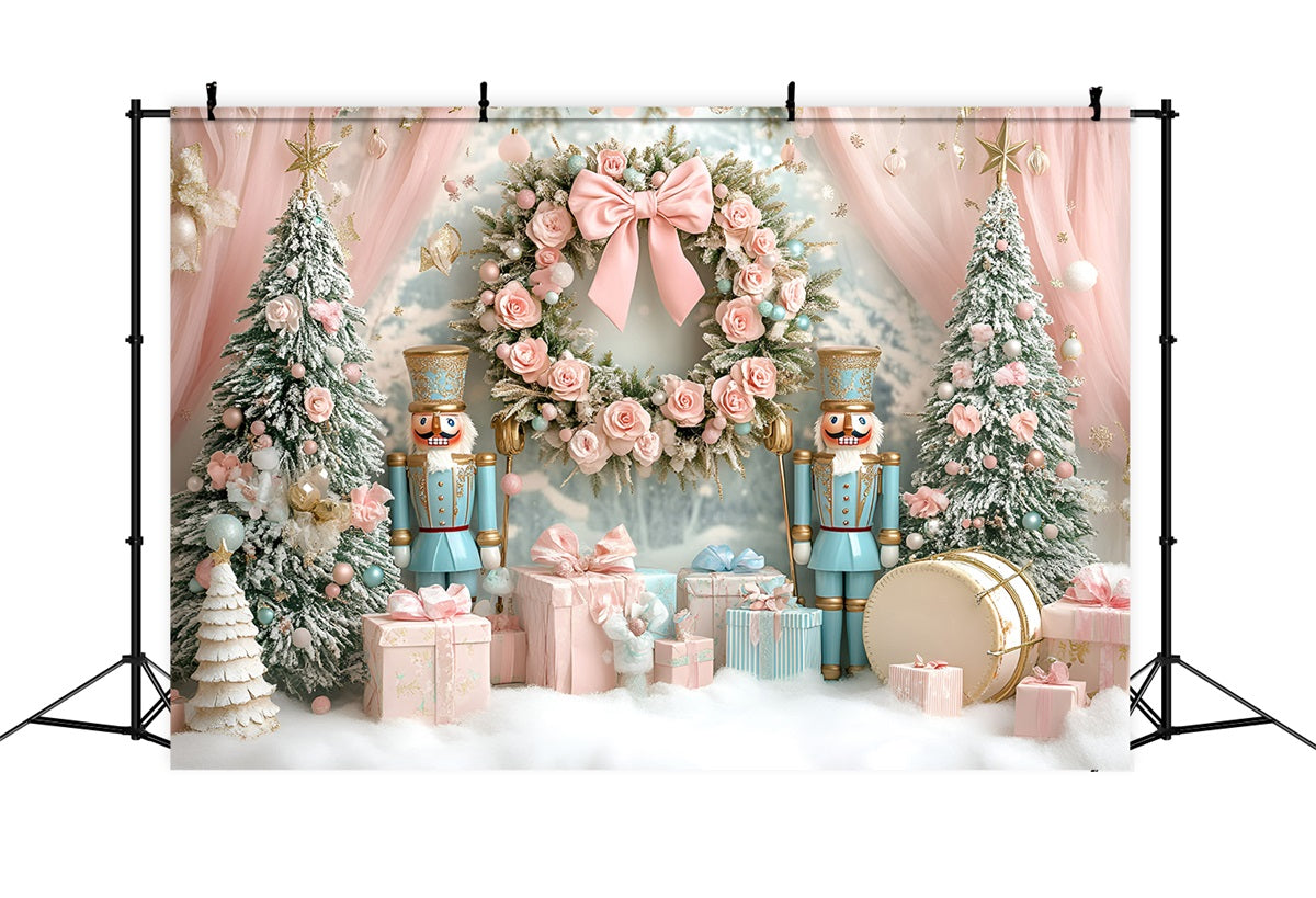Toile de fond Noël Couronne Rose avec Nœud et Fleur GQ58-22