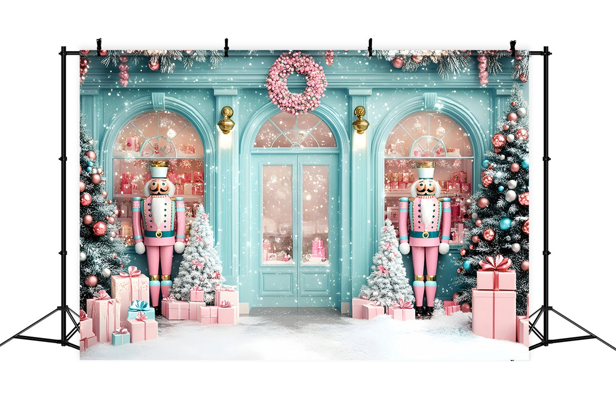 Toile de fond photo Noël Devanture Enneigée Casse-Noisette Pastel GQ58-25