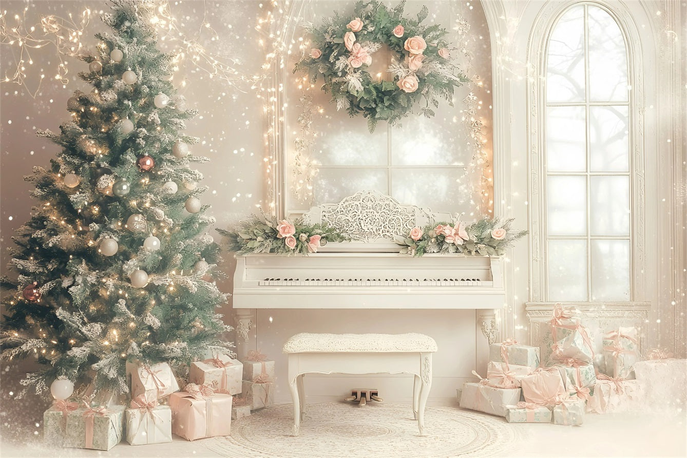 Toile de fond Noël Salle de Piano Élégante en Rose GQ58-26