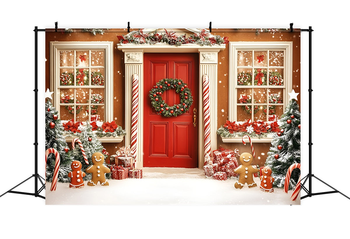 Toile de fond Noël Porte Maison Pain d’Épices Sucre d’Orge GQ58-31