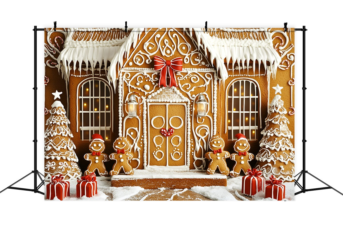 Toile de fond Noël Manoir Biscuit Givré avec Cadeaux GQ58-33