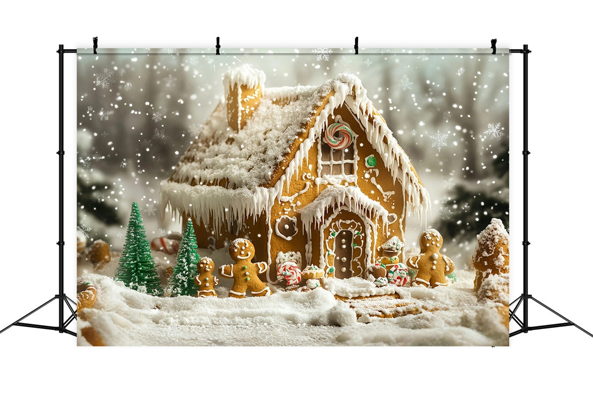 Toile de fond Noël Maison Familiale Pain d’Épices Enneigée 10x10 GQ58-35